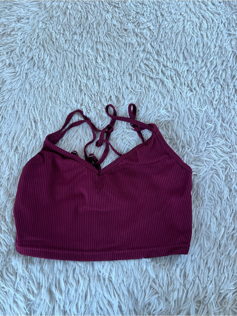 For Love And Lemons Ribbed Strappy Bralette - Burgundy